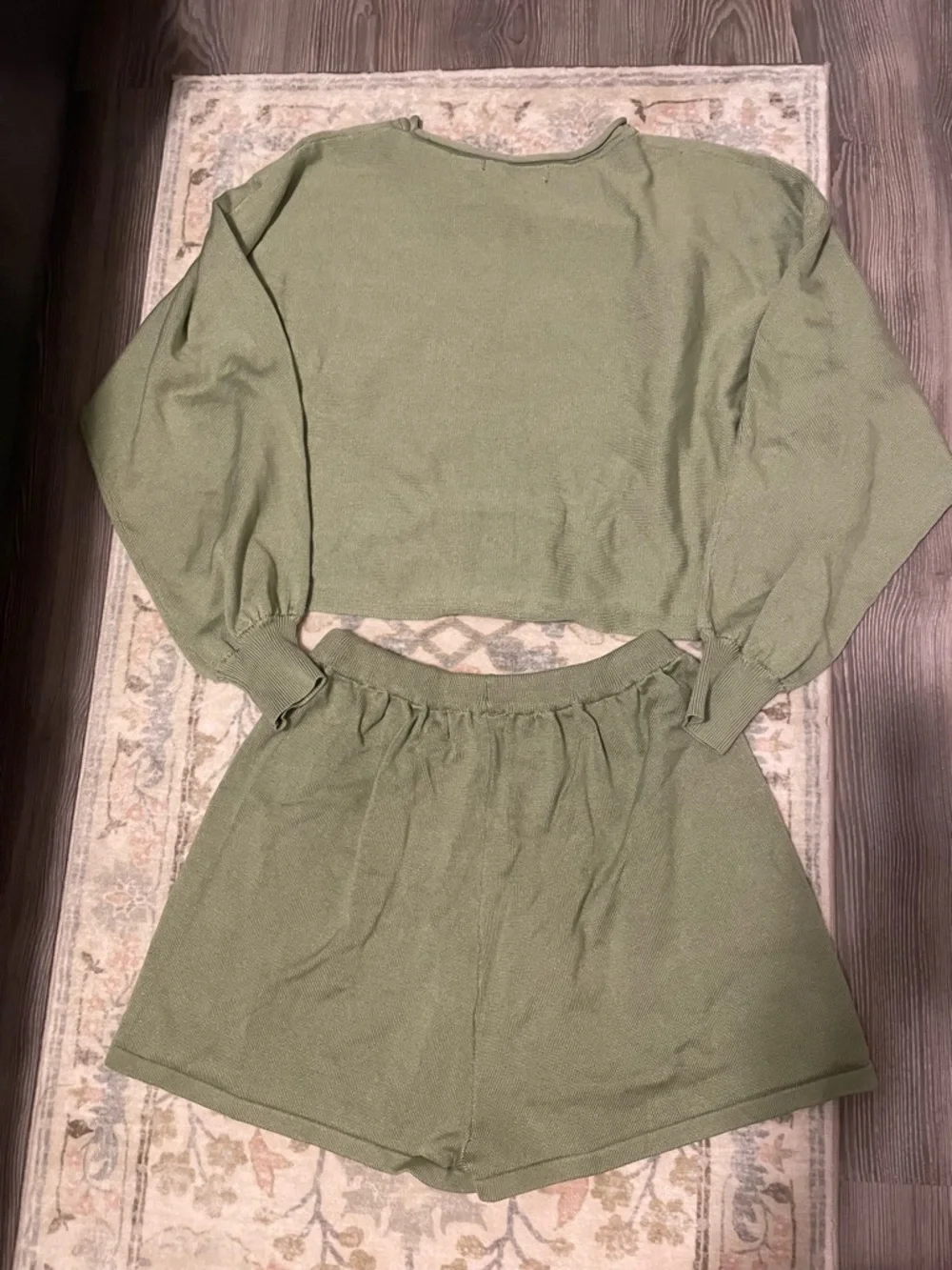 Green Matching Shorts and Sweater Set